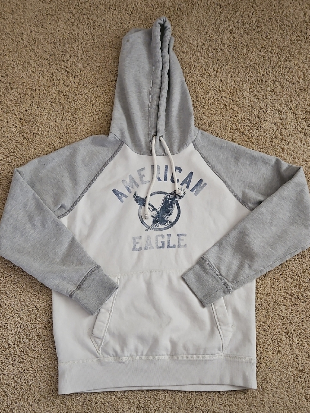American Eagle Outfitters White, Grey & Navy Vintage Hoodie- Men's SMALL